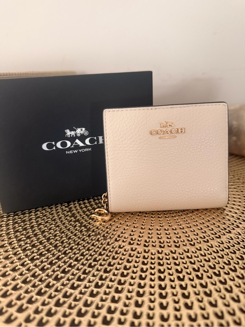 Coach Pebbled Leather Small Wallet in Chalk with Gold Hardware